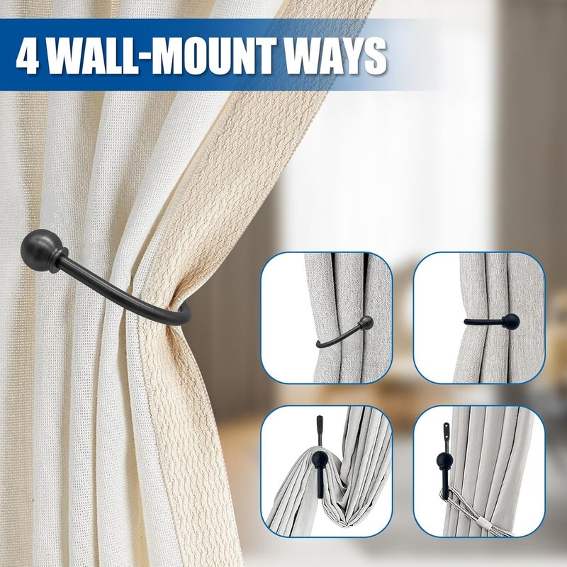 ARNORX Curtain Holdbacks, Hooks, 2 PCS，Solid Steel Hooks, Decorative French Ball End, Curtain Drapery Holdbacks, Wall Mounted, Curtain Tiebacks, Matte Black - Image 4